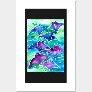 Manta Ray Watercolor Painting Posters and Art